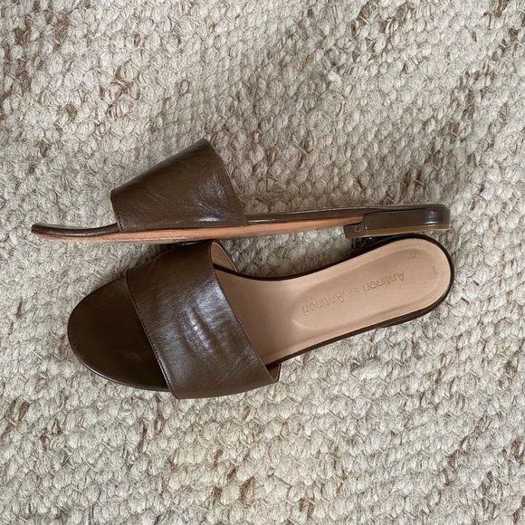 Olive Green Italian Leather Slide Sandals - Picture 2 of 4